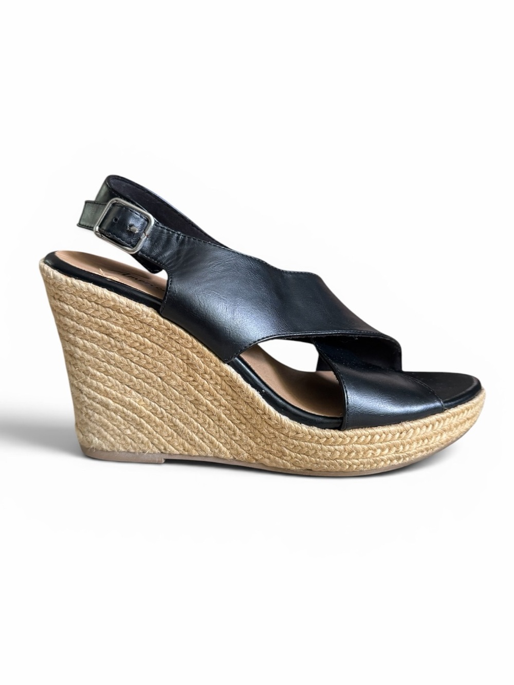 American Eagle Black Espadrille Wedge Sandals Slingback Platform Shoes Size 10